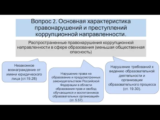 Вопрос 2. Основная характеристика правонарушений и преступлений коррупционной направленности. Распространенные правонарушения