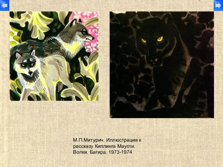 М.П.Митурич. Иллюстрация к рассказу Киплинга Маугли. Волки. Багира. 1973-1974