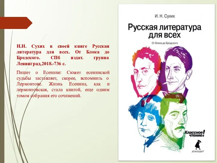 И.Н. Сухих в своей книге Русская литература для всех. От Блока