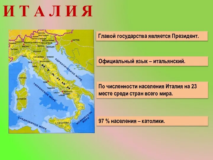 Главой государства является Президент. 97 % населения – католики. Официальный язык