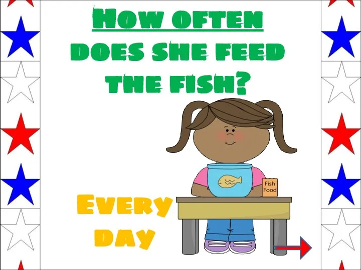 How often does she feed the fish? Every day