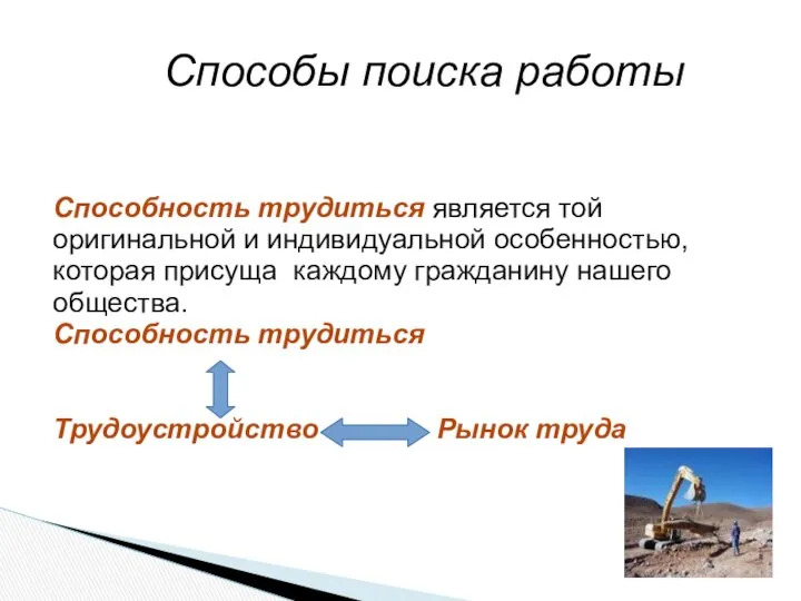 Способы поиска работы Способность трудиться является той оригинальной и индивидуальной особенностью,