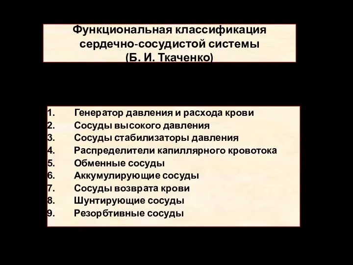 Функциональная классификация сердечно-сосудистой системы (Б. И. Ткаченко) Генератор давления и расхода