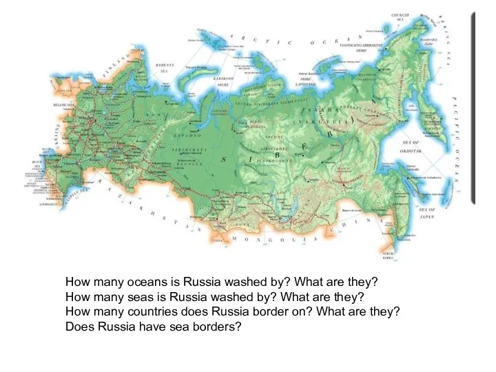 How many oceans is Russia washed by? What are they? How