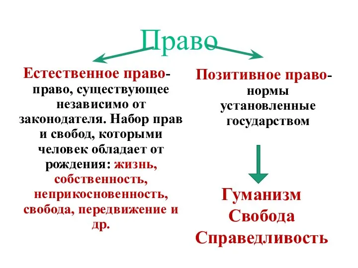 Право Естественное право- право, существующее независимо от законодателя. Набор прав и