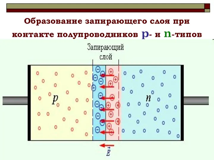 Образование запирающего слоя при контакте полупроводников p- и n-типов