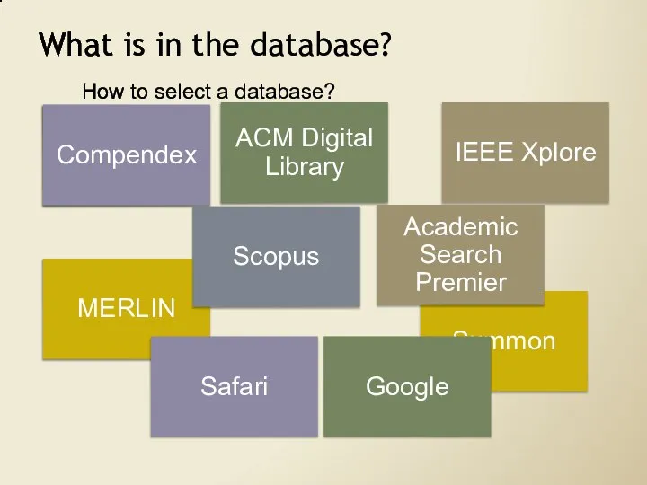 What is in the database? How to select a database?