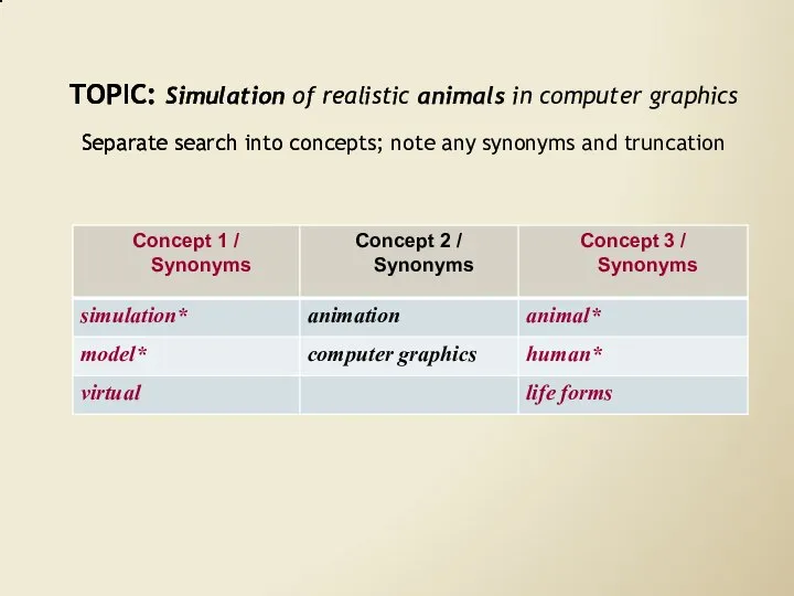 TOPIC: Simulation of realistic animals in computer graphics Separate search into