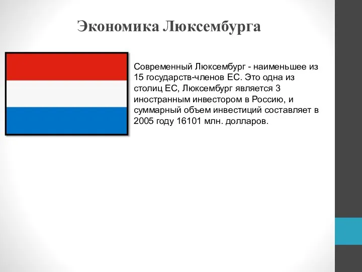 Экономика Люксембурга Современный Люксембург - наименьшее из 15 государств-членов ЕС. Это