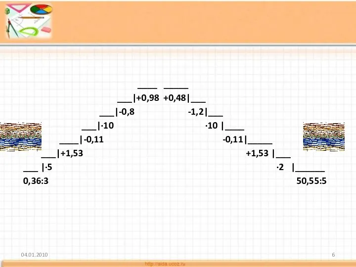 ____ _____ ___|+0,98 +0,48|___ ___|-0,8 -1,2|___ ___|·10 ·10 |____ ____|-0,11 -0,11|_____