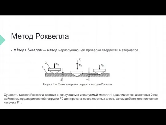 Метод Роквелла Ме́тод Ро́квелла — метод неразрушающей проверки твёрдости материалов. Сущность