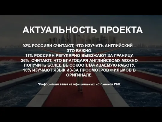 92% РОССИЯН СЧИТАЮТ, ЧТО ИЗУЧАТЬ АНГЛИЙСКИЙ – ЭТО ВАЖНО. 11% РОССИЯН