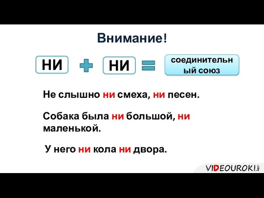 Внимание! НИ Не слышно ни смеха, ни песен. НИ соединительный союз