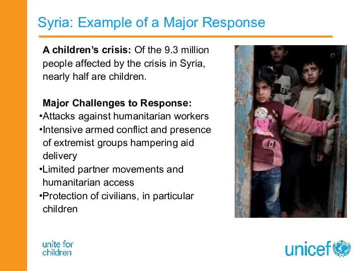 Syria: Example of a Major Response A children’s crisis: Of the