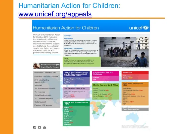 Humanitarian Action for Children: www.unicef.org/appeals