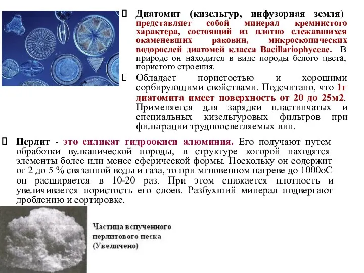 Диатомит (кизельгур, инфузорная земля) представляет собой минерал кремнистого характера, состоящий из