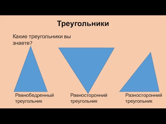 Треугольники Какие треугольники вы знаете? Равнобедренный треугольник Разносторонний треугольник Равносторонний треугольник