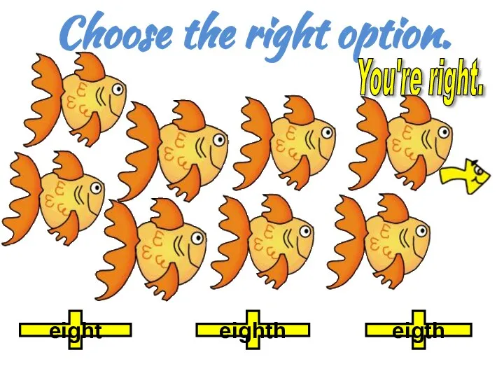Choose the right option. eigth eight eighth You're right.