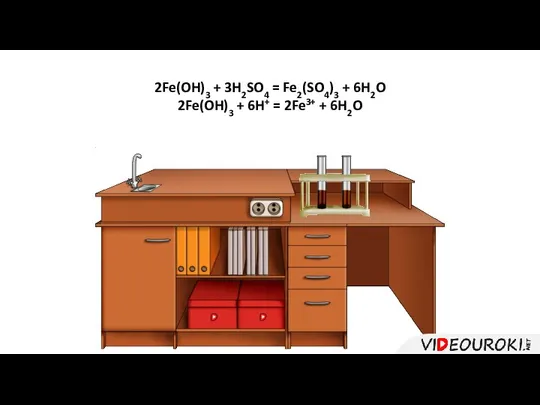 2Fe(OH)3 + 3H2SO4 = Fe2(SO4)3 + 6H2O 2Fe(OH)3 + 6H+ = 2Fe3+ + 6H2O