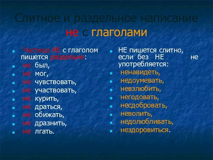 Слитное и раздельное написание не с глаголами Частица НЕ с глаголом