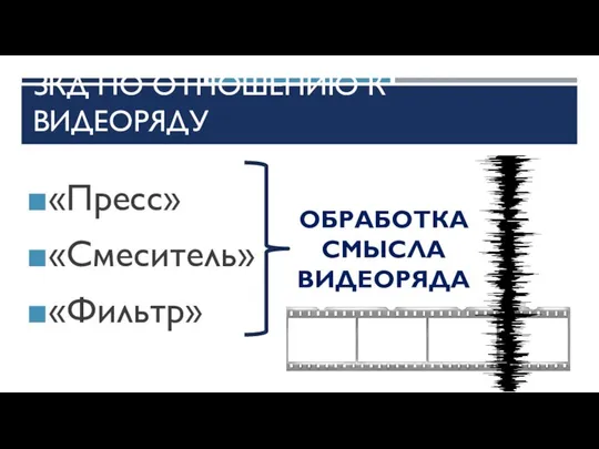 ЗКД ПО ОТНОШЕНИЮ К ВИДЕОРЯДУ «Пресс» «Смеситель» «Фильтр» ОБРАБОТКА СМЫСЛА ВИДЕОРЯДА