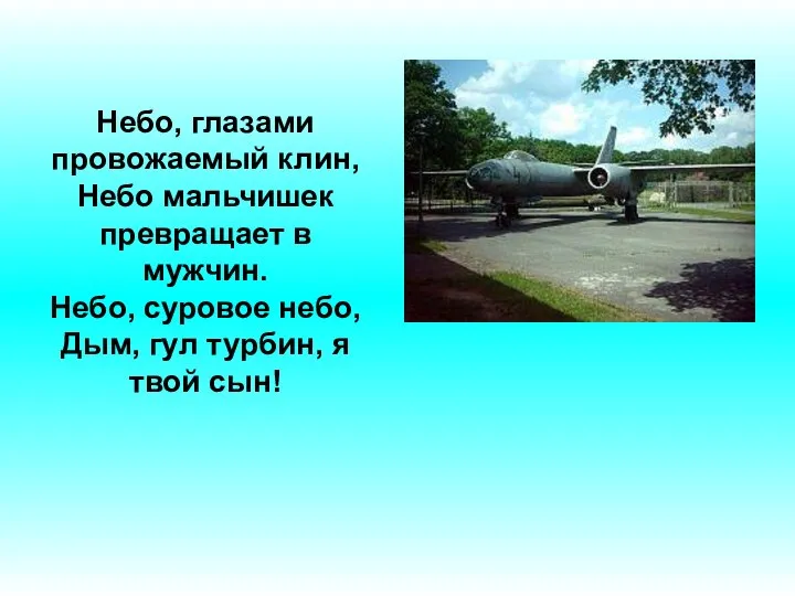 Небо, глазами провожаемый клин, Небо мальчишек превращает в мужчин. Небо, суровое