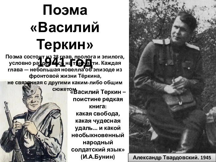 Поэма «Василий Теркин» 1941 год «Василий Теркин – поистине редкая книга: