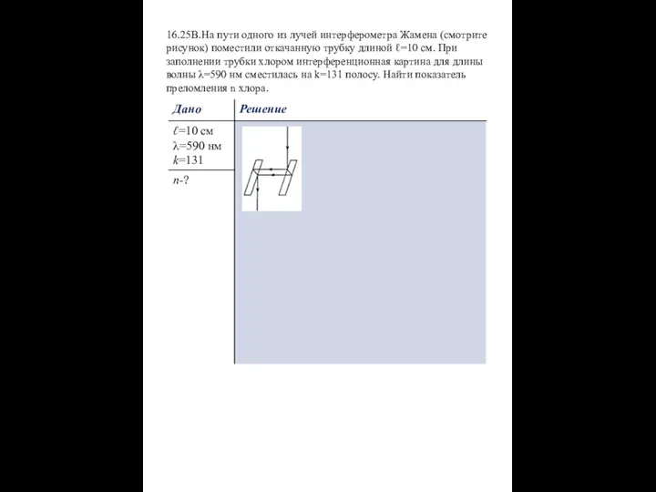 16.25В.На пути одного из лучей интерферометра Жамена (смотрите рисунок) поместили откачанную