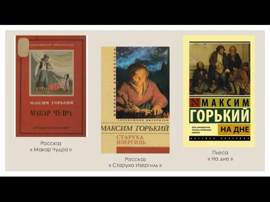 Рассказ « Макар Чудра » Рассказ « Старуха Изергиль » Пьеса « На дне »