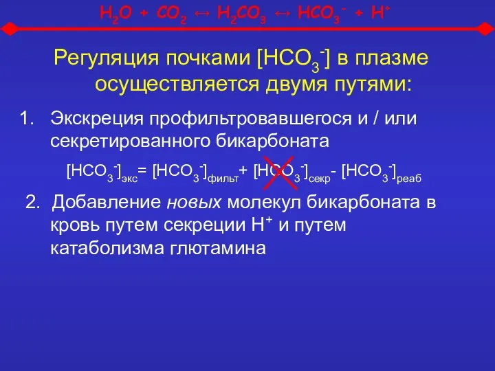 Регуляция почками [HCO3-] в плазме осуществляется двумя путями: Экскреция профильтровавшегося и