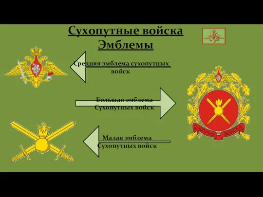 Сухопутные войска Эмблемы Средняя эмблема сухопутных войск Большая эмблема Сухопутных войск Малая эмблема Сухопутных войск