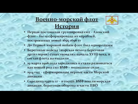 Первая постоянная группировка сил – Азовский флот – была сформирована из