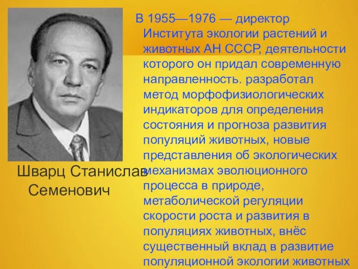 Шварц Станислав Семенович В 1955—1976 — директор Института экологии растений и