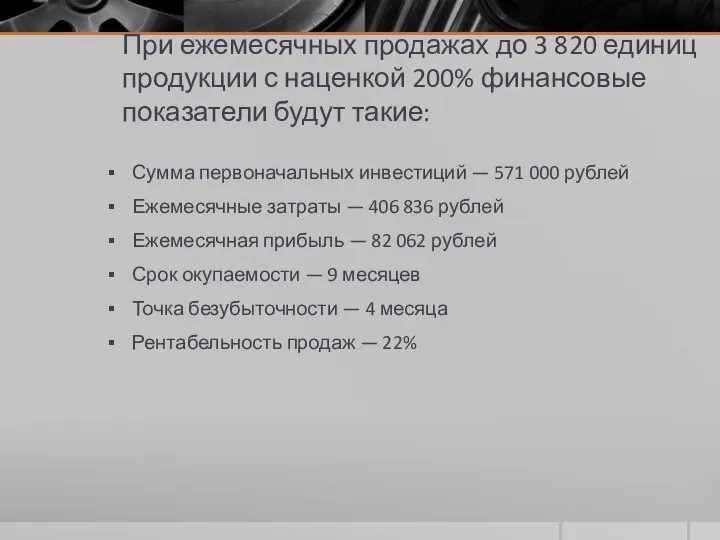 При ежемесячных продажах до 3 820 единиц продукции с наценкой 200%