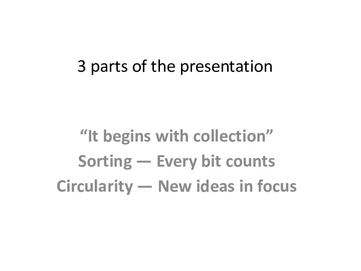 3 parts of the presentation “It begins with collection” Sorting —