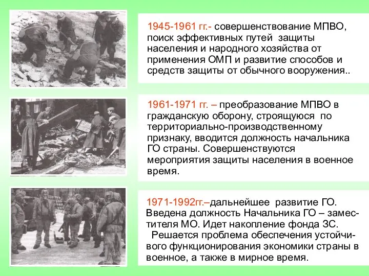 ШЕСТОЙ ЭТАП ПЯТЫЙ ЭТАП ЧЕТВЕРТЫЙ ЭТАП 1945-1961 гг.- совершенствование МПВО, поиск