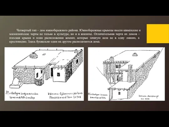 Четвертый тип – дом южнобережного района. Южнобережные крымцы имели кавказские и
