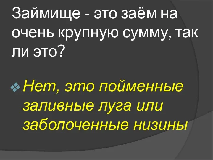 Займище - это заём на очень крупную сумму, так ли это?