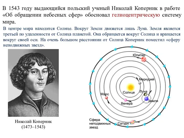 В 1543 году выдающийся польский ученый Николай Коперник в работе «Об