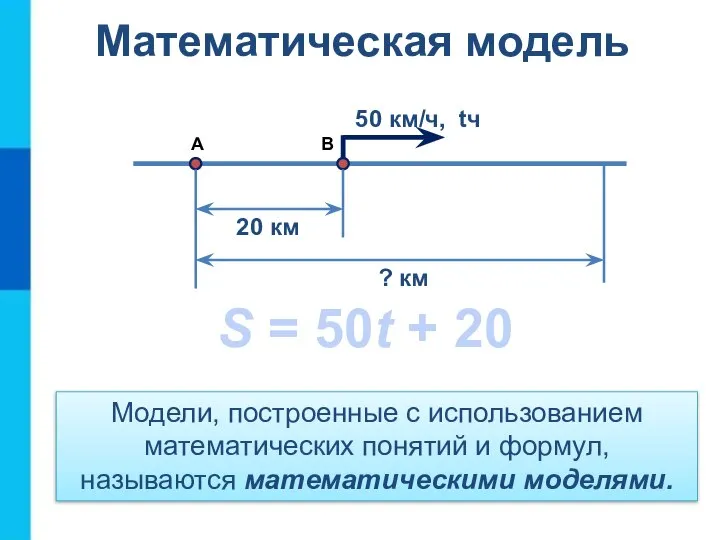 Математическая модель Модели, построенные с использованием математических понятий и формул, называются