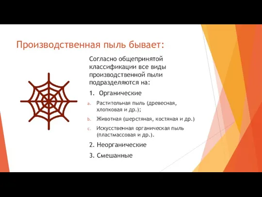 Производственная пыль бывает: Согласно общепринятой классификации все виды производственной пыли подразделяются