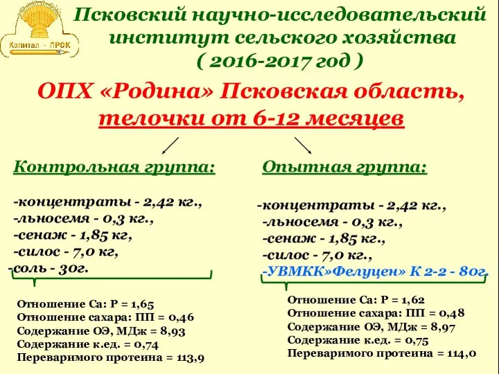 Псковский научно-исследовательский институт сельского хозяйства ( 2016-2017 год ) ОПХ «Родина»