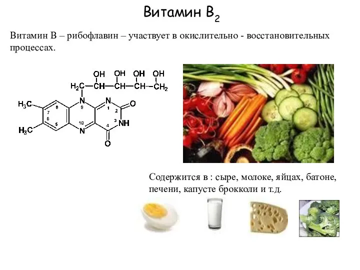 Витамин В2 Витамин В – рибофлавин – участвует в окислительно -