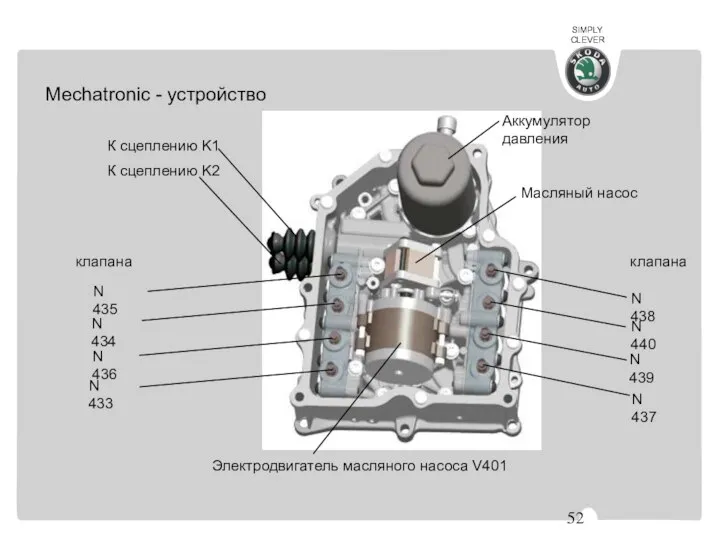 Аккумулятор давления К сцеплению K1 К сцеплению K2 N 435 N