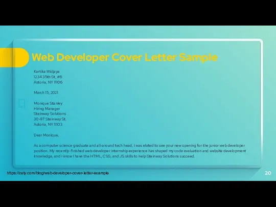 Web Developer Cover Letter Sample Kartika Widjaya 1234 35th St, #6