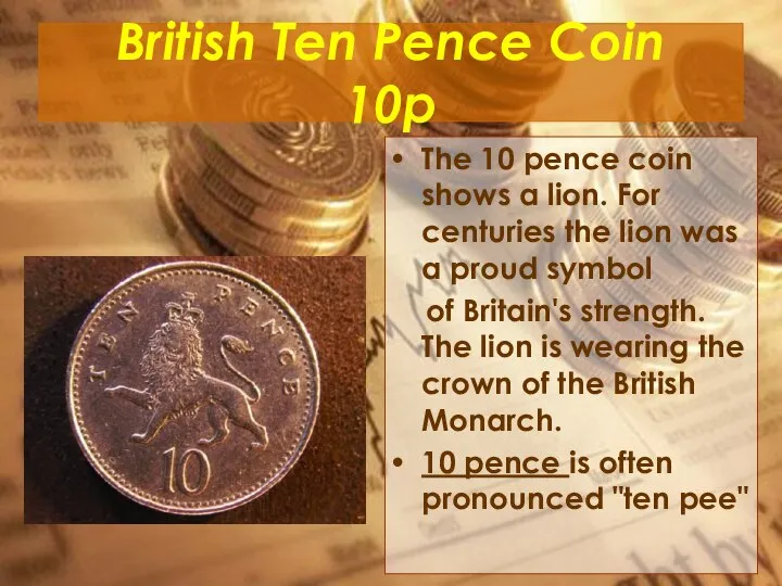 British Ten Pence Coin 10p The 10 pence coin shows a