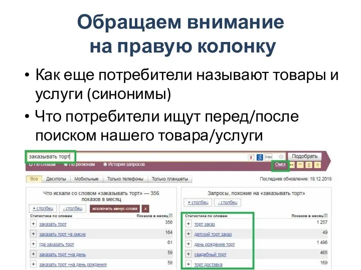 Обращаем внимание на правую колонку Как еще потребители называют товары и