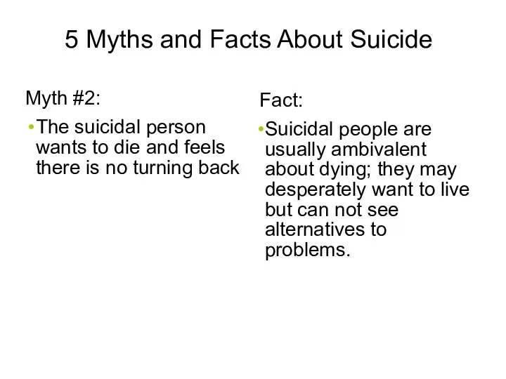 5 Myths and Facts About Suicide Myth #2: The suicidal person