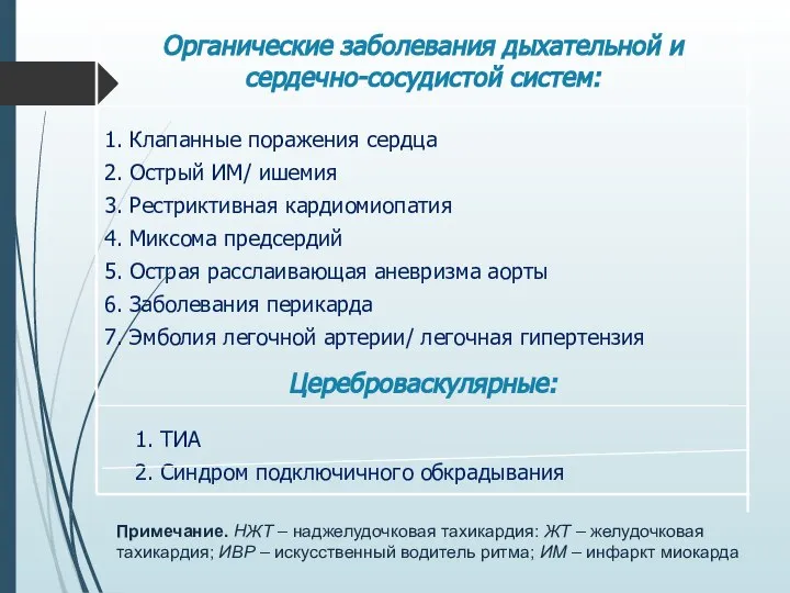 Примечание. НЖТ – наджелудочковая тахикардия: ЖТ – желудочковая тахикардия; ИВР –