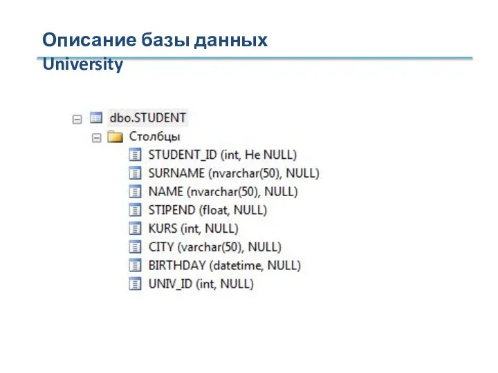 Описание базы данных University